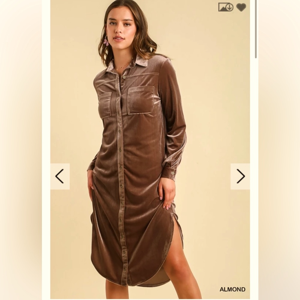 Umgee Velvet Long Sleeve Collar Button Down Dress